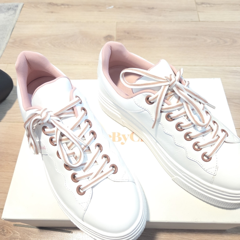 See By Chloe Essie pink/white leather Sneakers Sz 39 - Picture 3 of 14